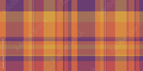 Rag background tartan vector, duvet cover textile fabric texture. Net check seamless pattern plaid in purple and orange colors.