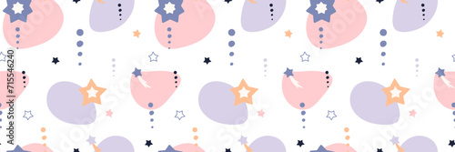 Bohemian baby pattern. Seamless baby pattern in boho style. Bohemian pattern for kids with organic shapes and stars on white background.