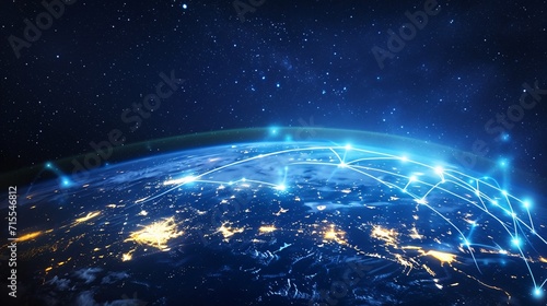 Data exchange and global network over the world. earth at night, city lights from orbit.