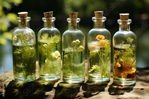 Captivating image showcasing synergy. herbal medicine, glass jars, and sustainable materials