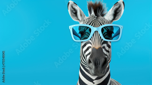 hipster zebra in sunglasses  isolated blue background. quirky and artistic illustration for eye-catching apparel and accessories