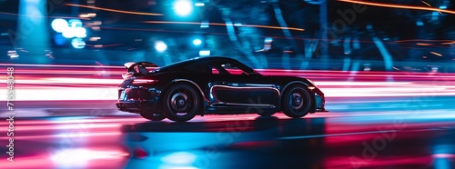 car speed drive on the road in night city 