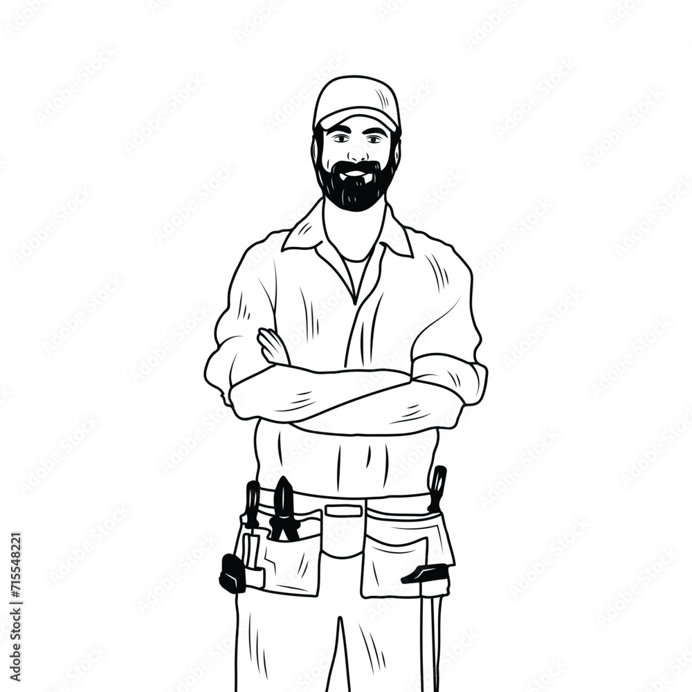 Handyman Vector Stock Illustration, Handyman Line Art