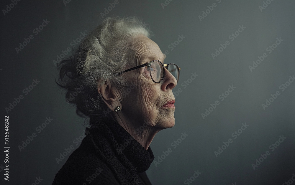 Elderly Lady With Glasses Gazing Into the Distance