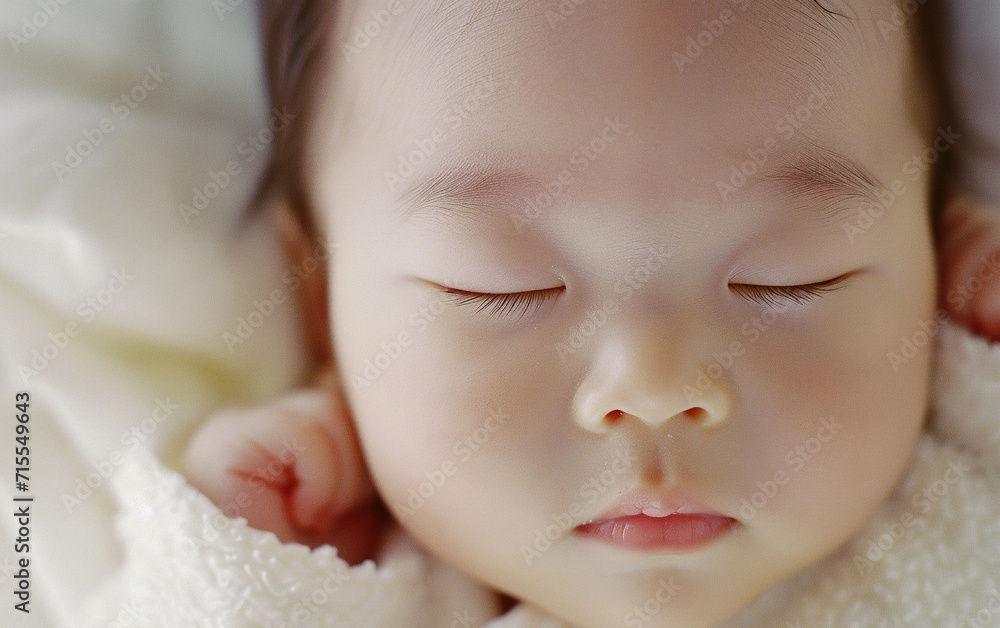 Close-Up of Sleeping Baby on Blanket