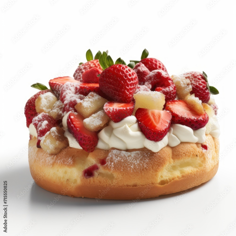 strawberry cake and cream isolated on white, generative ai strawberry cake and cream isolated on white, generative ai