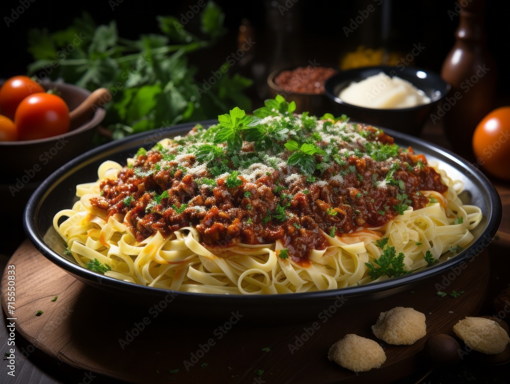 dish with spaghetti bolognese dish with spaghetti bolognese