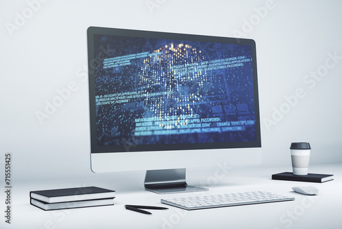 Creative concept of code skull illustration on modern laptop screen. Hacking and phishing concept. 3D Rendering