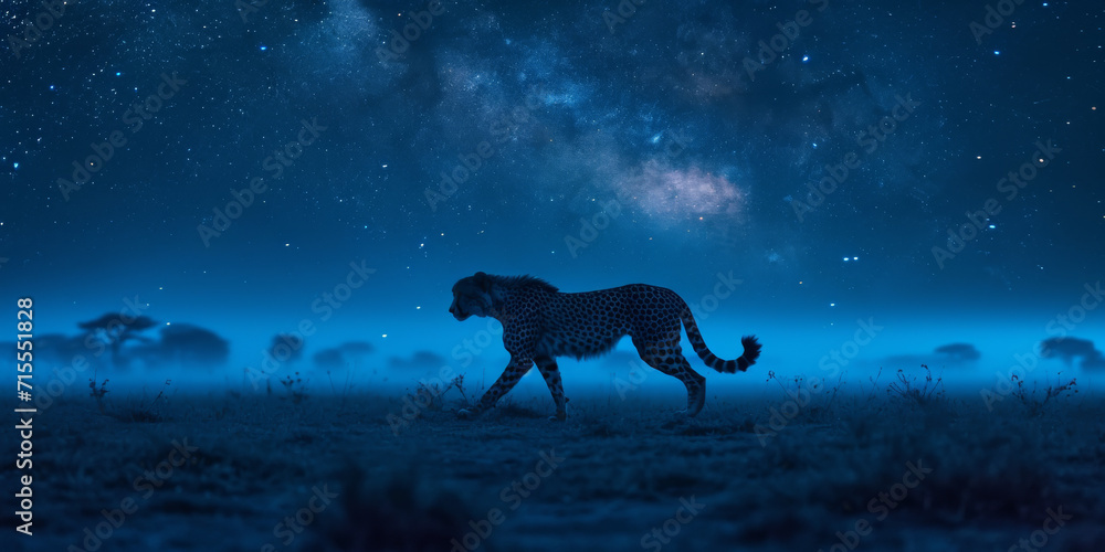 Afrikanischen Savanne Gepard unter einem Sternenhimmel 