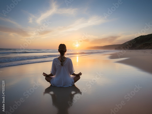 person meditating on the beach at sunset