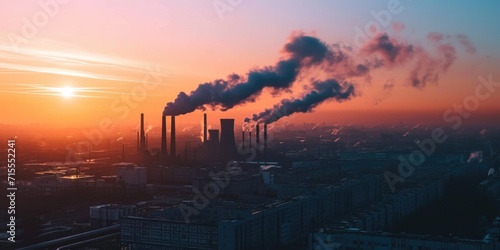 Renewable Energy Meets Traditional Power Sources In A Captivating Industrial Skyline. Сoncept Climate Change And The Environment, Industrialization And Power Generation, Renewable Energy