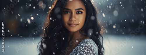 Happy young girl is tossing the snow. Winter vacations concept