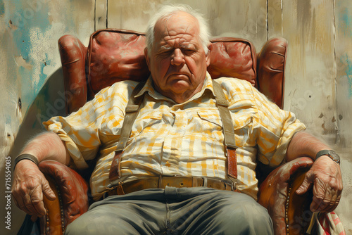 Elderly Man Resting in a Leather Armchair