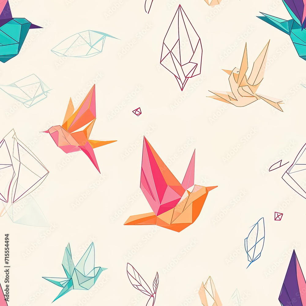 Birds line art cartoon origami repeat pattern Birds line art cartoon origami repeat pattern