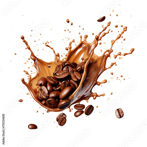coffee beans splash with coffee isolated on transparent background Remove png, Clipping Path, pen tool