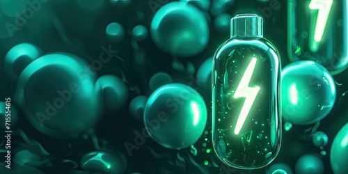 Lithium Ion Battery With A Lightning Bolt Icon   Balloons Illuminated With Neon Green Light Battery Shape On Dark Battery Shape