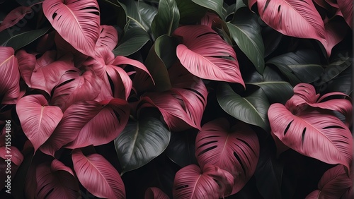 Pink plant tropical leaves background pattern wallpaper from Generative AI photo