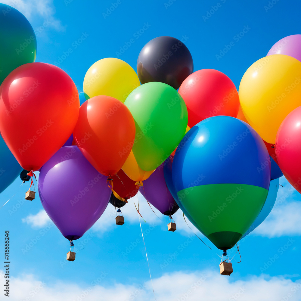 parcels, boxes on balloons in the sky. delivery.  Generative AI
