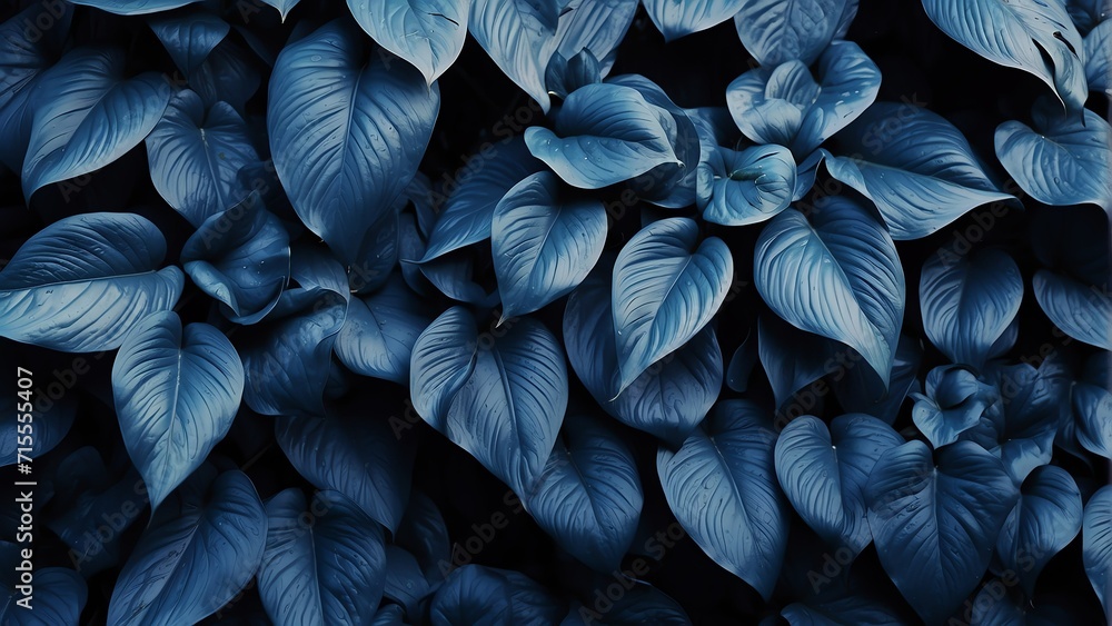 Blue plant tropical leaves background pattern wallpaper from Generative AI