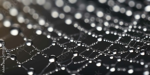 A close-up macro shot of morning dew on a spider’s web, with the focus on the intricate patterns and water droplets, giving it an ethereal