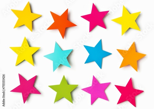 Collection Of Vibrant, Starshaped Paper Stickers Perfectly Isolated On White Background