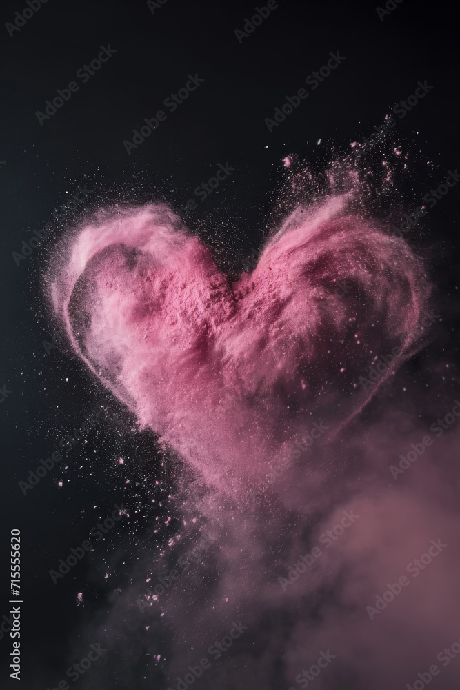 A heart-shaped pattern formed by pink particles.
