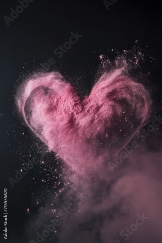 A heart-shaped pattern formed by pink particles.