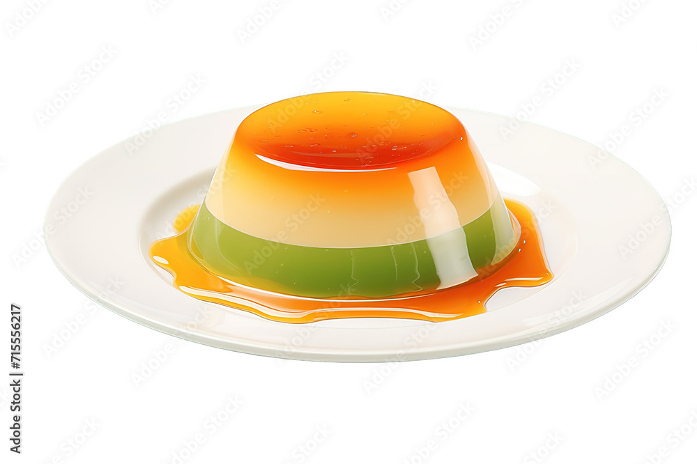 Delicious pudding with caramel and mint isolated on a Transparent background. Generative AI Delicious pudding with caramel and mint isolated on a Transparent background. Generative AI