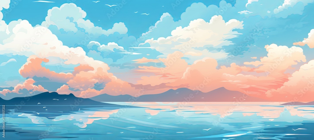 Serene abstract minimalist sunset seascape with cloud above the tranquil water spring background Serene abstract minimalist sunset seascape with cloud above the tranquil water spring background
