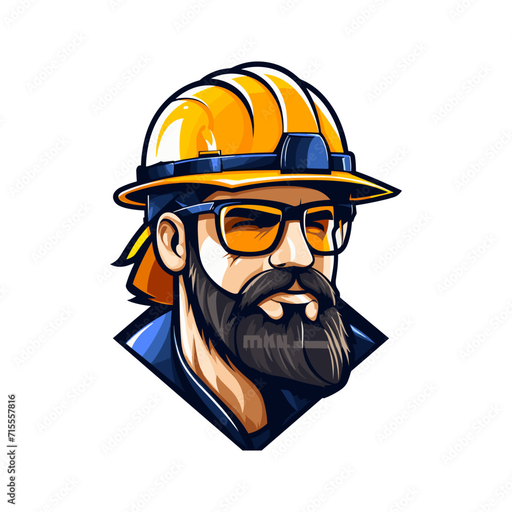 Contractor construction builder worker wearing a hard hat and sunglasses logo design illustration Contractor construction builder worker wearing a hard hat and sunglasses logo design illustration