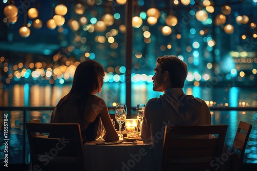 Glass of wine with rose for romantic atmosphere. Couple celebrating valentines day