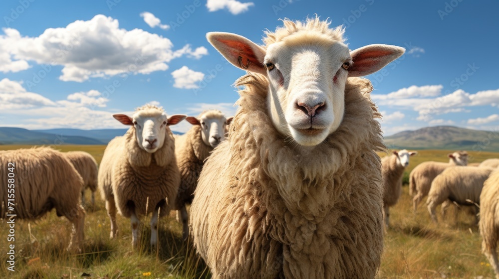 Sheep flock graze on grass UHD wallpaper