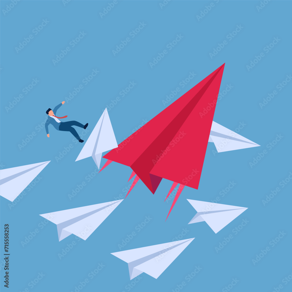 people fall out of their paper planes because a new plane crashes into them, a metaphor for business disruption. Simple flat conceptual illustration. people fall out of their paper planes because a new plane crashes into them, a metaphor for business disruption. Simple flat conceptual illustration.