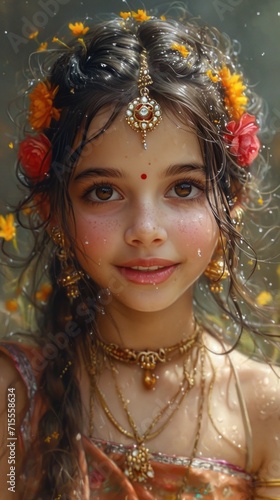 portrait of a Indian girl in traditional Indian costume ,Diwali in India