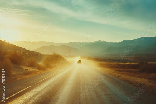 A person driving down a road in a landscape © imlane