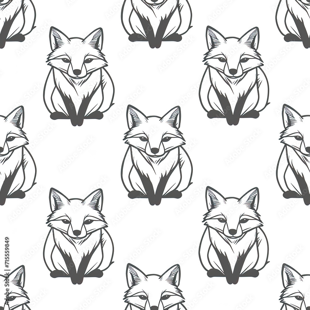 Fox minimal cute repeat pattern, isolated on white monochrome line art Fox minimal cute repeat pattern, isolated on white monochrome line art