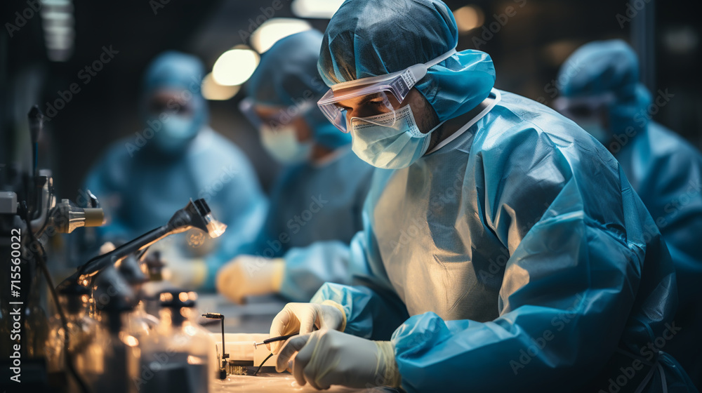 doctor and nurse medical team are performing surgical operation at emergency room in hospital. assistant hands out scissor and instruments to surgeons during operation. doctor and nurse medical team are performing surgical operation at emergency room in hospital. assistant hands out scissor and instruments to surgeons during operation.