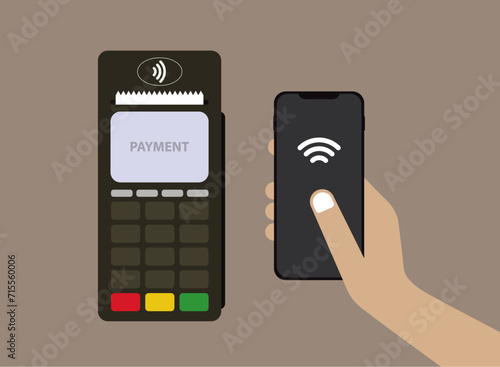 Illustration of the contactless payment by the smartphone 