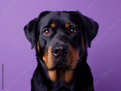 Wallpaper Mural A cute rottweiler dog on violet studio background Torontodigital.ca