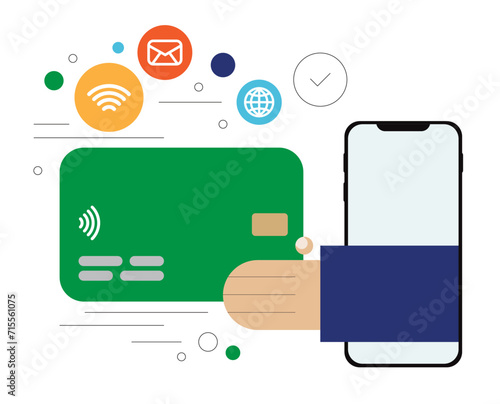 Illustration of the online banking in the smartphone with payments icons