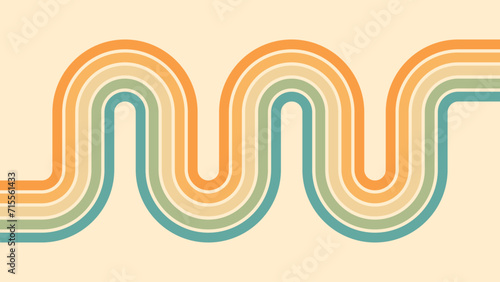 Abstract background of rainbow groovy Wavy Line design in 1970s Hippie Retro style. Vector pattern ready to use for cloth, textile, wrap and other.