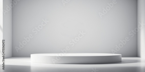 Abstract white stand for product presentation on white background, empty room with podium shadows photo