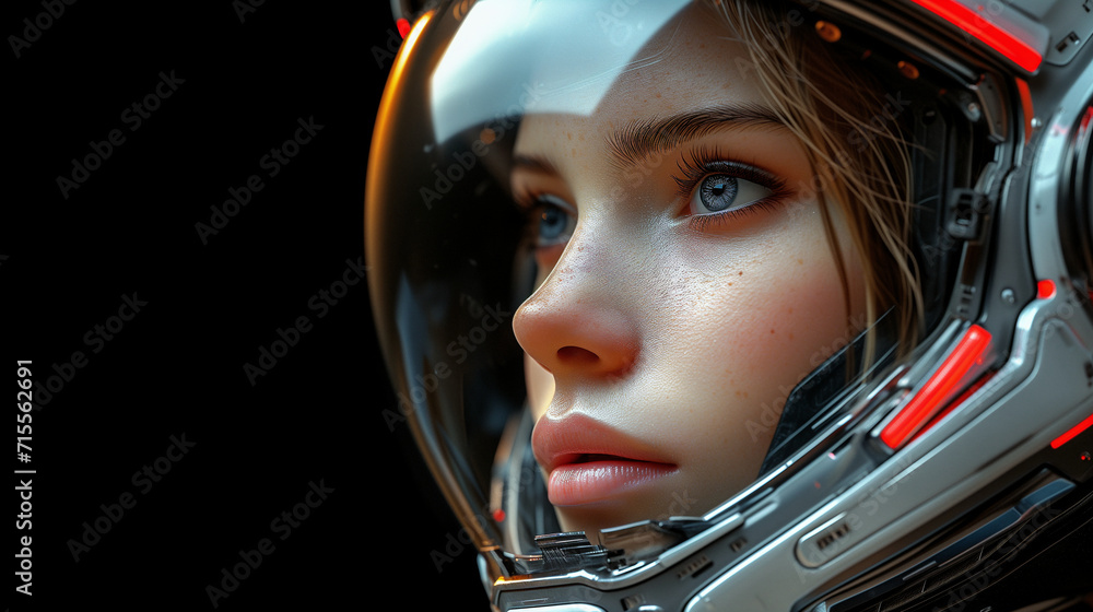 Captivating image a close up woman's face sci fi style. Futuristic artwork. The intricate details, and utilize soft lighting. A woman's attractive gaze. Black background. Captivating image a close up woman's face sci fi style. Futuristic artwork. The intricate details, and utilize soft lighting. A woman's attractive gaze. Black background.