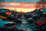 Auto scrap junkyard. Recycling of wrecked automobile used car parts.