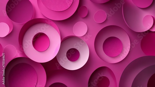 Dark pink gradient abstract background of paper circles in different size from Generative AI