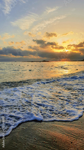 Colorful sunset over the sea waves.Sunset sky over sea.