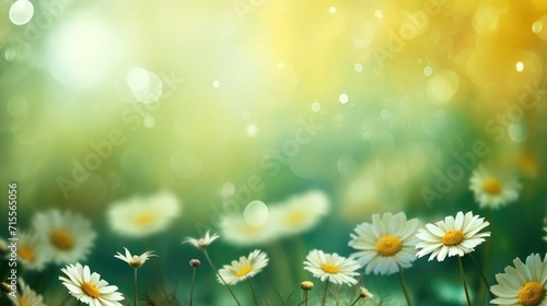 A soft focus grassy meadow of daisies with copy space