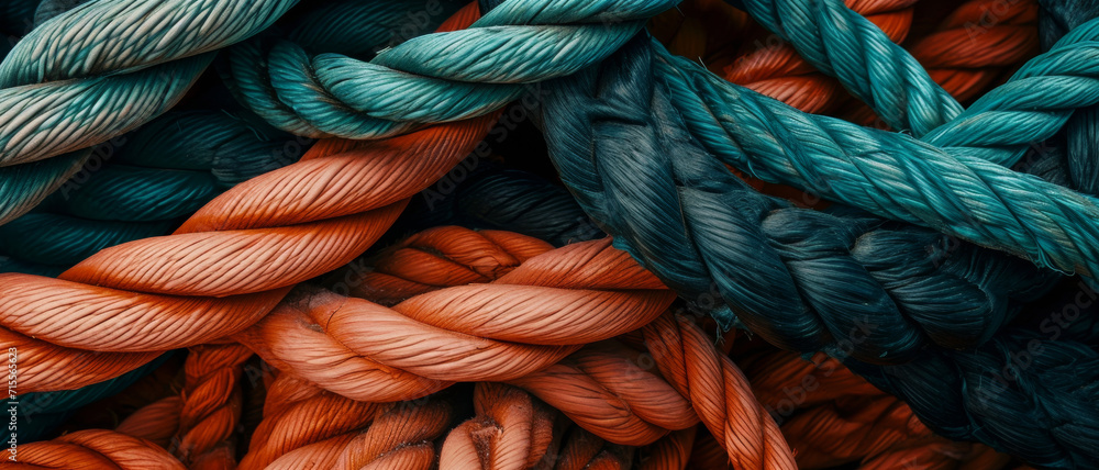 Textured maritime strength: intertwined ropes in oceanic hues, evoking the essence of nautical resilience Textured maritime strength: intertwined ropes in oceanic hues, evoking the essence of nautical resilience