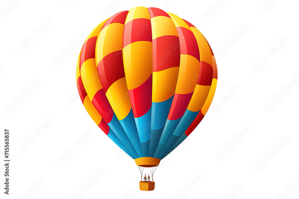 Fototapeta premium One colorful balloon front view A hot air balloon in flight with people inside. isolated on a Transparent background. Generative AI