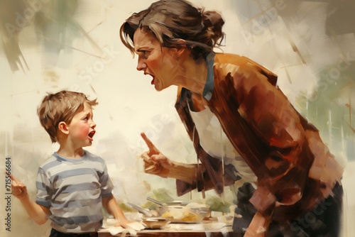 illustration of a mother scolding her son  photo